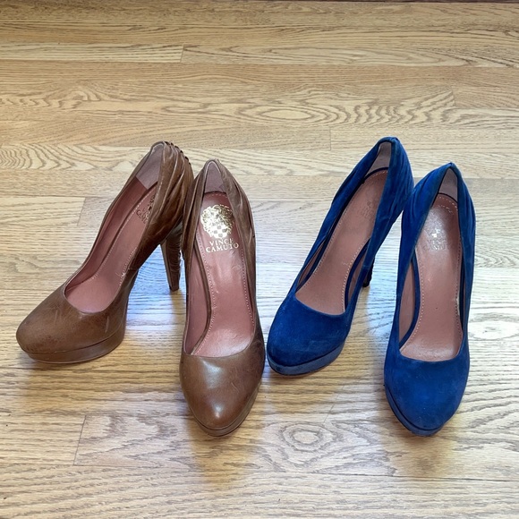 Vince Camuto Suede & Leather Platform Pumps Bundle – Navy & Brown size 8.5 - Picture 1 of 16